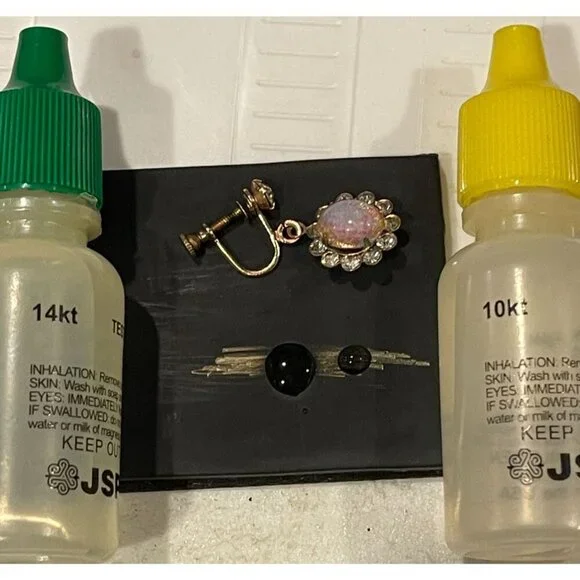 Vintage10K Gold Faux Fire Opal & Rhinestone Dangle Screw Back Earrings - Picture 3 of 3